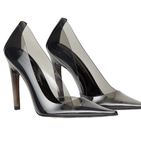 Good American Shoes - NWOT Good American Cinderella pump heels clear stiletto in Light Smoke women’s 9